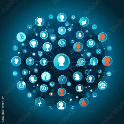 Marketing social media networking techs. Generative AI. photo