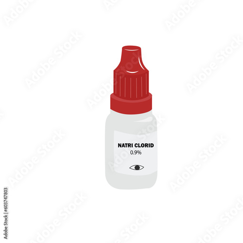 Natri clorid bottle vector illustration. Eye drop bottle vector isolated on white background. Plastic waste concept. Dropper. photo