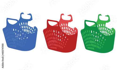Broken Vietnamese traditional market basket vector. Broken plastic basket vector. Plastic product. Flat vector illustration in cartoon style isolated on white background. Shopping basket vector.