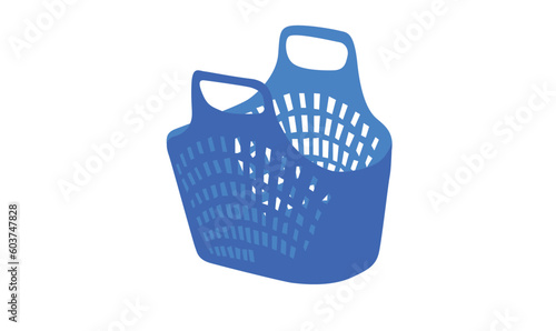 Vietnamese traditional market basket vector. Plastic basket vector. Plastic product. Flat vector illustration in cartoon style isolated on white background. Shopping basket vector.