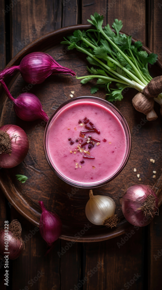 Fresh Red Onion Smoothie on a Rustic Table