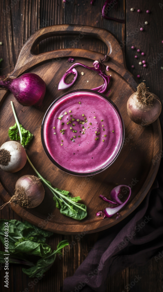 Fresh Red Onion Smoothie on a Rustic Table