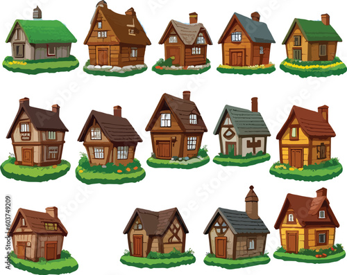 Super fantasy dwarf house village art vector