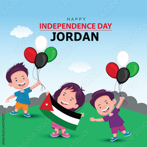 happy independence day Jordan. balloon with kids. abstract vector illustration design