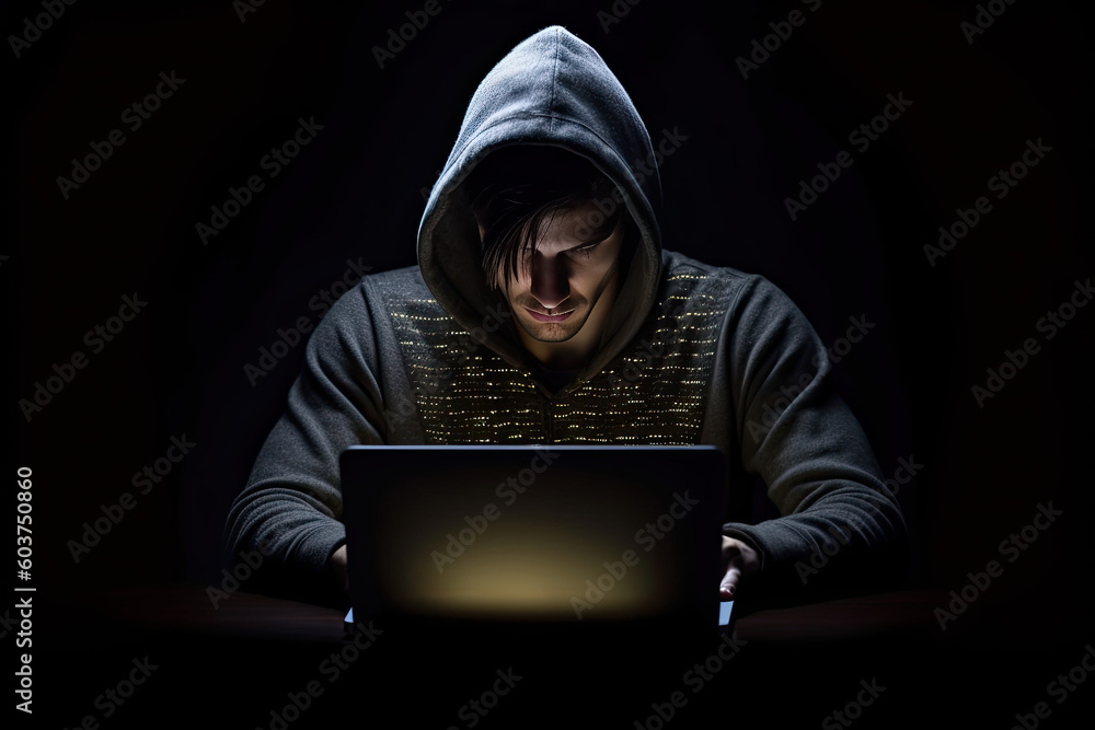 Hacker in a dark room. Generative AI. Hacker in a dark room. Generative AI.