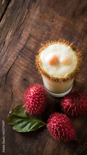 Fresh Rambutan Smoothie on a Rustic Table