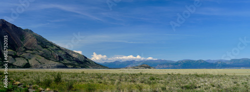 Panoramic image of the southern end of Kluane lake showing the drying up of the lake as this was at one point under water