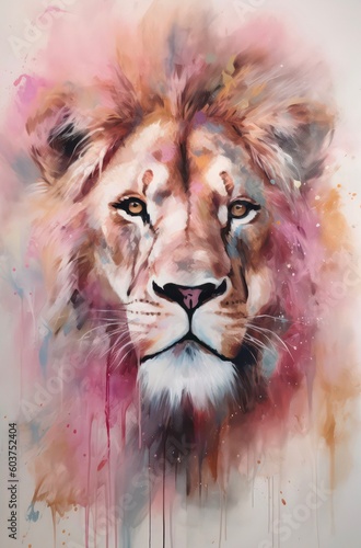 Artistic portrait of a majestic lion. Generative AI. © Hanna