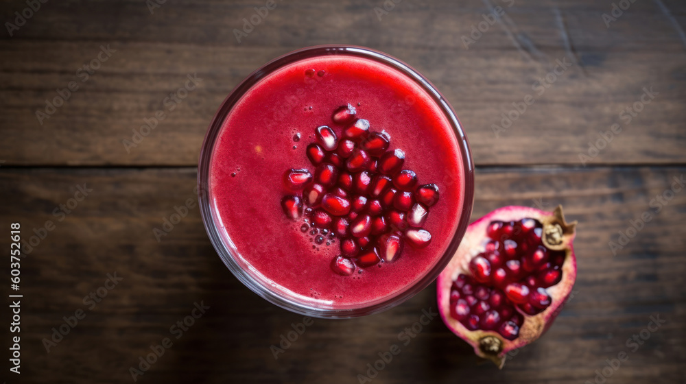 Fresh Pomegranate Smoothie on a Rustic Table Fresh Pomegranate Smoothie on a Rustic Table