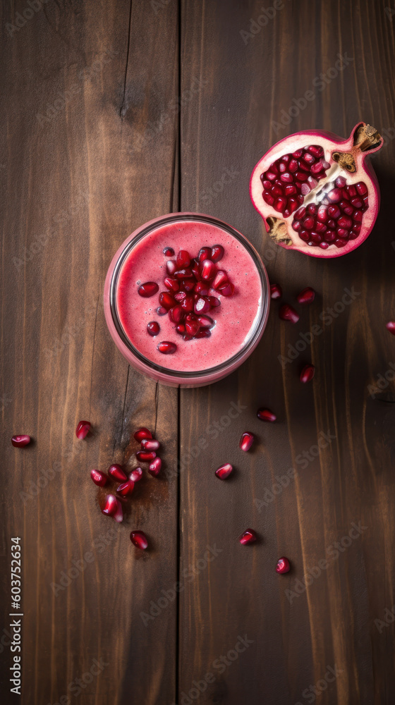 Fresh Pomegranate Smoothie on a Rustic Table Fresh Pomegranate Smoothie on a Rustic Table