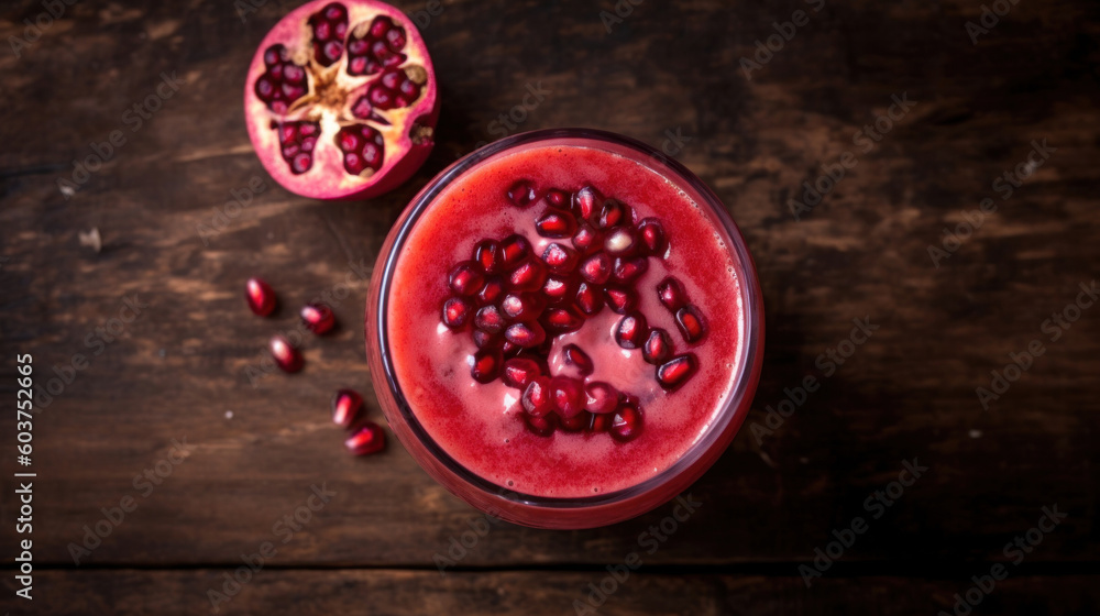 Fresh Pomegranate Smoothie on a Rustic Table Fresh Pomegranate Smoothie on a Rustic Table
