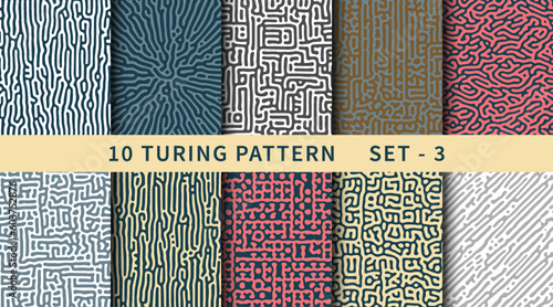 Monochrome reaction diffusion line shapes abstract turing pattern set
