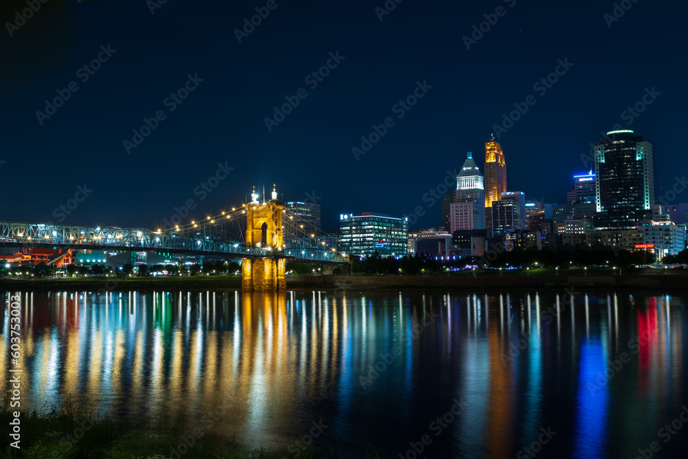 Ohio river night view of Cincinnati