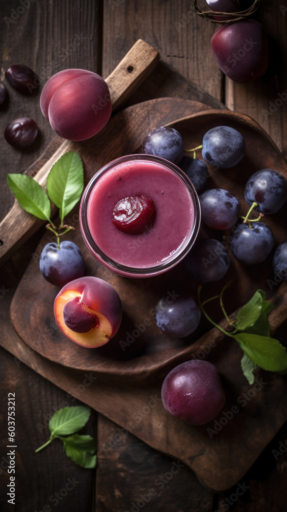 Fresh Plum Smoothie on a Rustic Table Fresh Plum Smoothie on a Rustic Table
