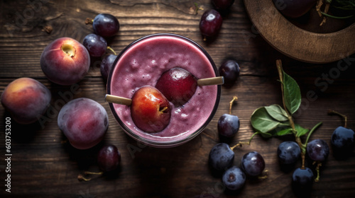 Fresh Plum Smoothie on a Rustic Table