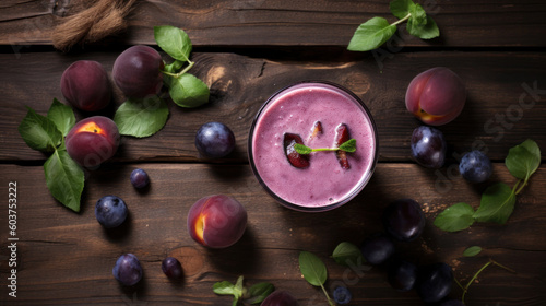 Fresh Plum Smoothie on a Rustic Table