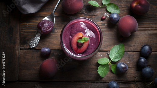 Fresh Plum Smoothie on a Rustic Table