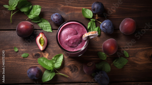 Fresh Plum Smoothie on a Rustic Table