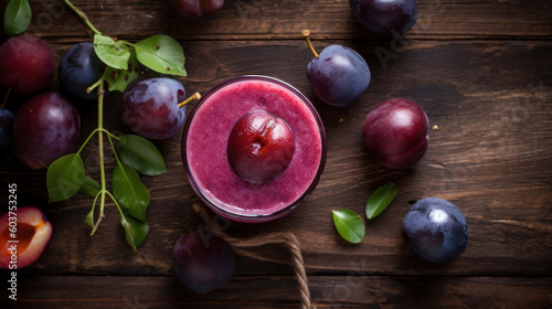 Fresh Plum Smoothie on a Rustic Table