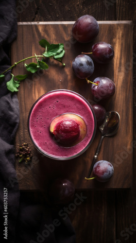Fresh Plum Smoothie on a Rustic Table