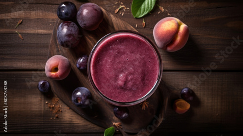 Fresh Plum Smoothie on a Rustic Table