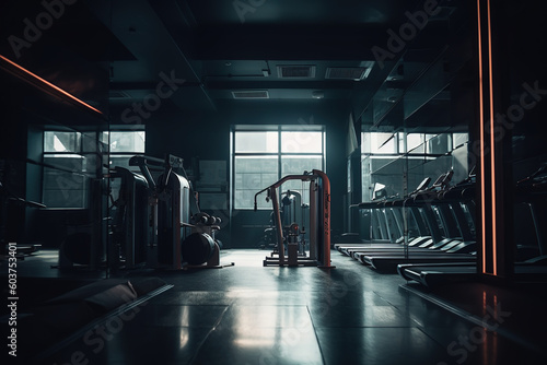 Modern crossfit room with several sports machines. 