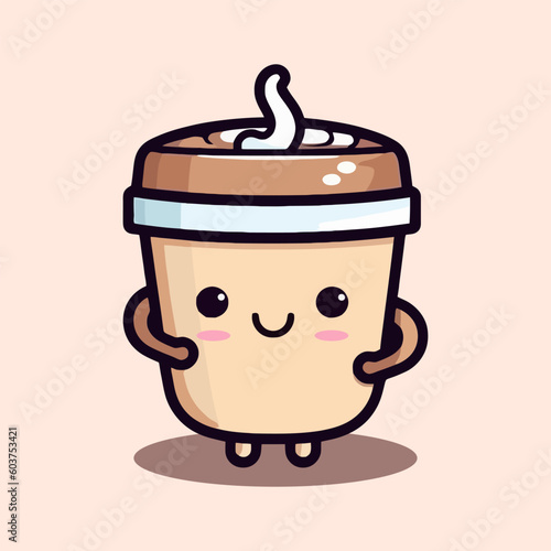 cute coffee cup kawaii icon logo illustration