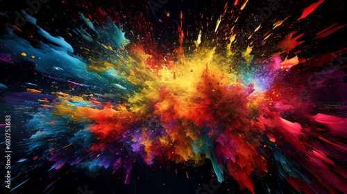 Euphoric Color Burst  Captivating Chaos of Vibrant Powder Explosion created with Generative AI technology