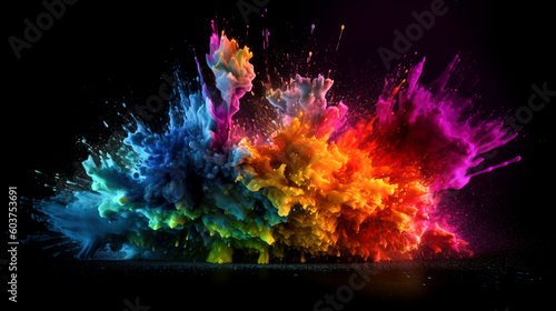 Euphoric Color Burst  Captivating Chaos of Vibrant Powder Explosion created with Generative AI technology