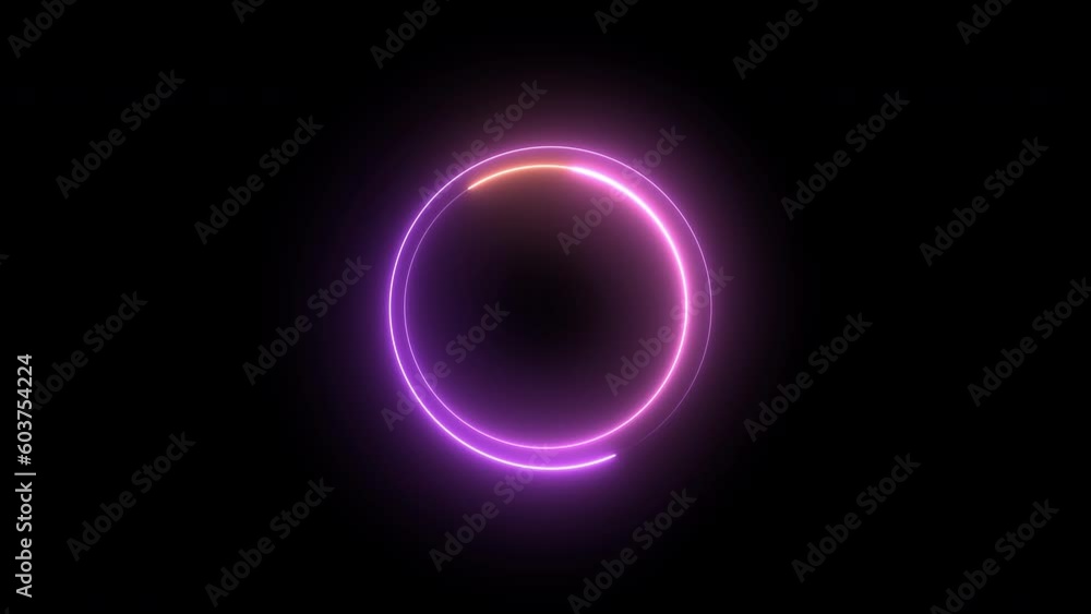 circle shape frame glowing neon lights loop animation on black screen circle shape frame glowing neon lights loop animation on black screen