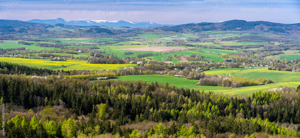 view on Kaczawskie mountains in Lower silesia region in Poland during spring