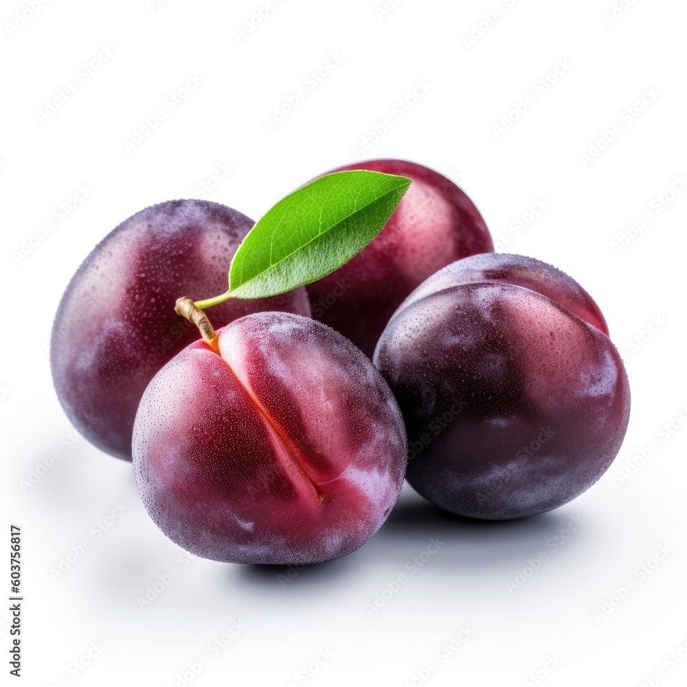 Plums isolated on white background (generative AI)
