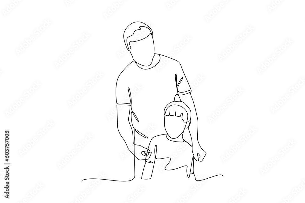 Single one-line drawing of a father and son. Father's Day concept. Continuous line draw design graphic vector illustration. Single one-line drawing of a father and son. Father's Day concept. Continuous line draw design graphic vector illustration.