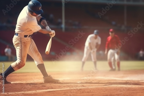 man sport bat ball player playing field athlete baseball team background game. Generative AI.