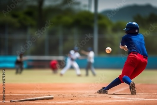 man player baseball bat field team ball uniform athlete sport game. Generative AI.