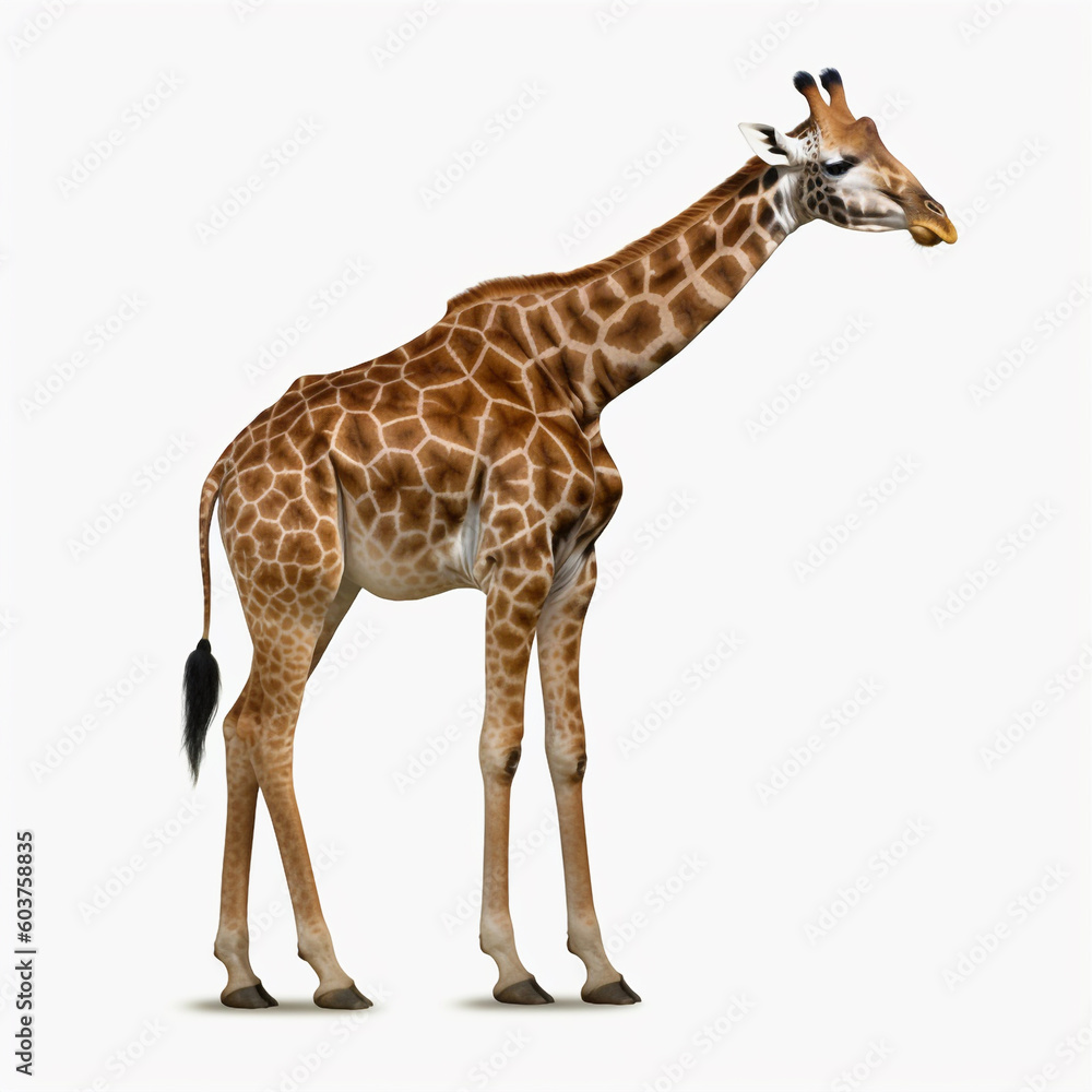 Fototapeta premium Standing giraffe animals isolated on white background 