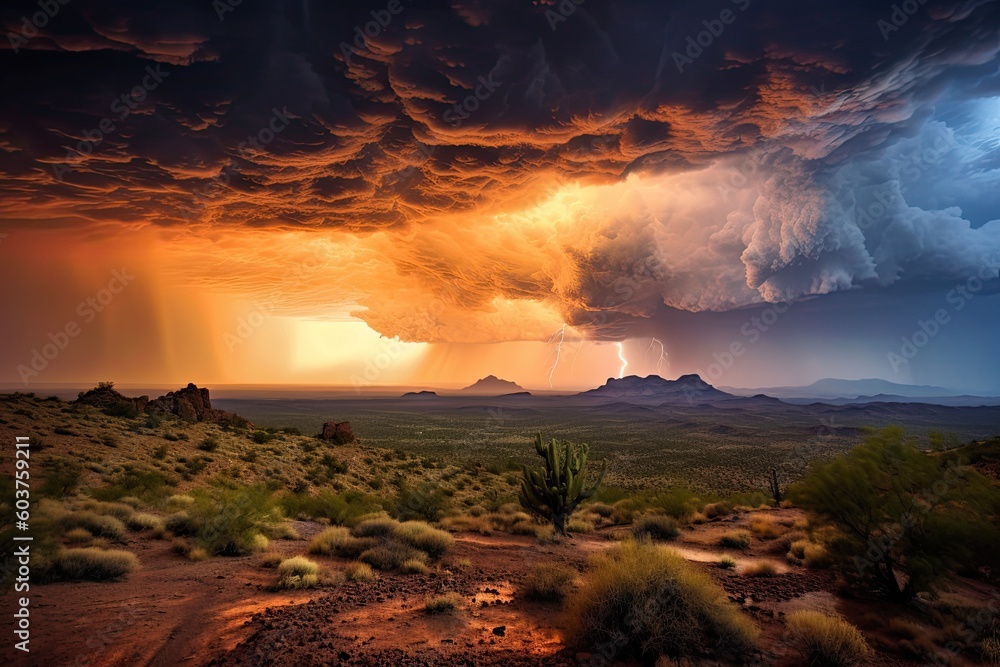 Arizona Monsoon Storm Across the Desert (Generative AI)