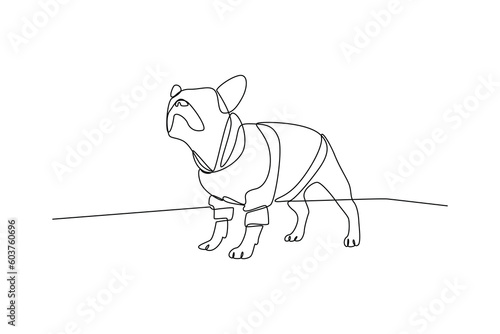 Single one-line drawing pitbull playing outdoors. Urban pet concept. Continuous line draw design graphic vector illustration.