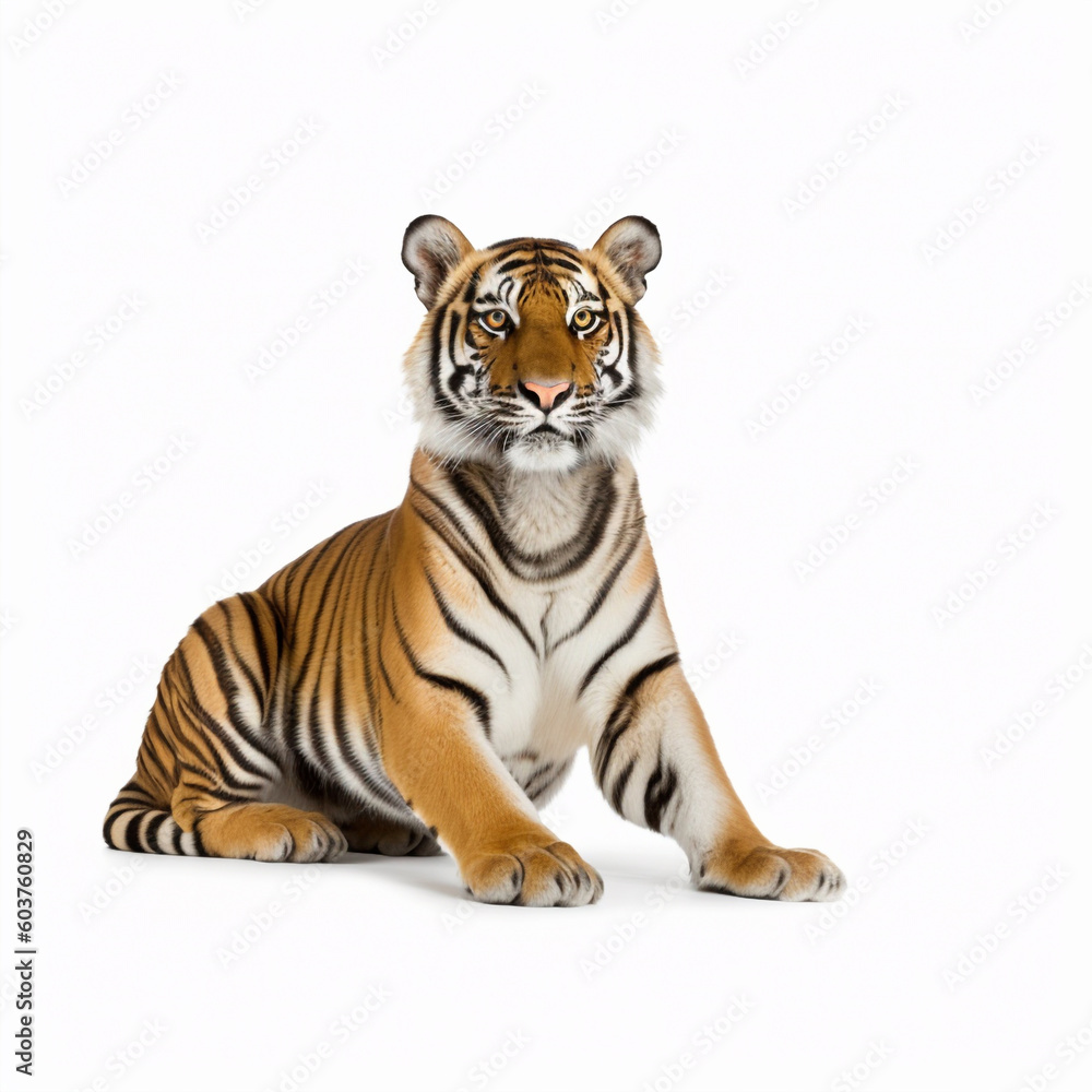 Tiger lying isolated on white background 