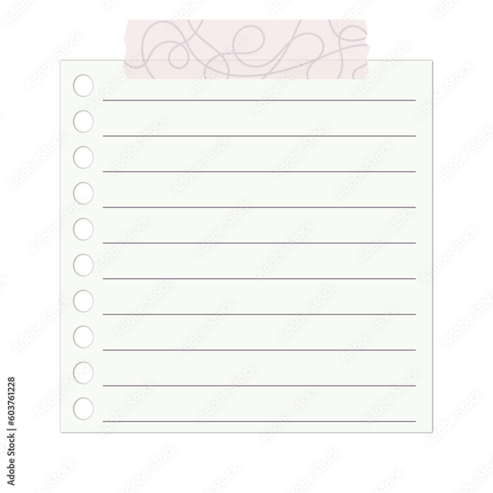 isolated lined notebook paper with washi tape on transparent background isolated lined notebook paper with washi tape on transparent background