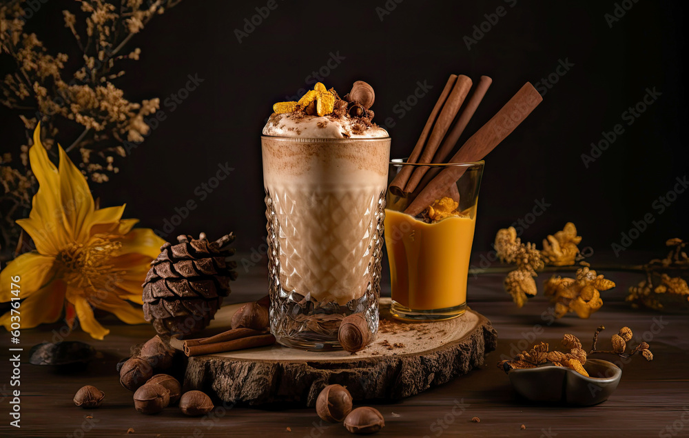 Cappuccino and cinnamon coffee, generative ai Cappuccino and cinnamon coffee, generative ai