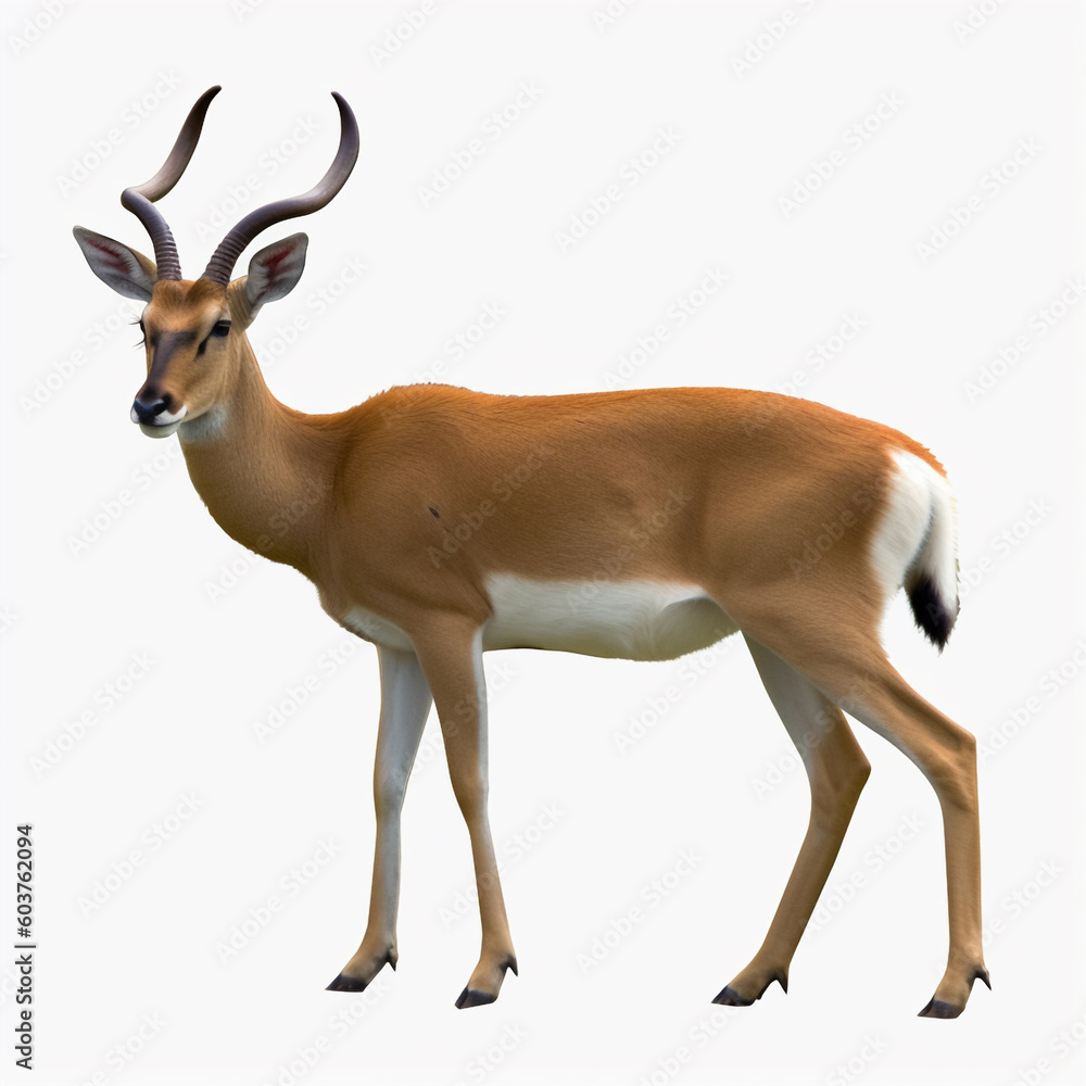 A standing brown deer isolated on white background A standing brown deer isolated on white background