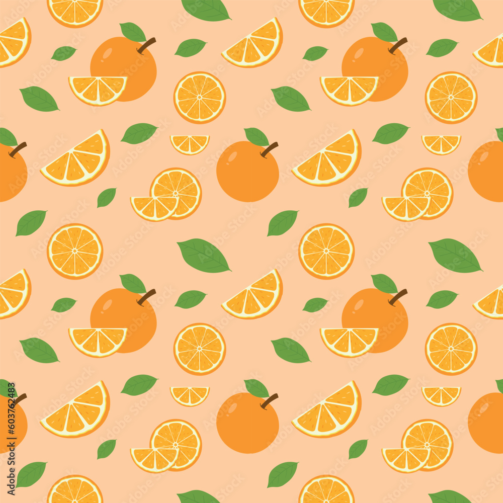 Fototapeta premium Seamless Pattern of Oranges, Background, Wrapping paper, wallpaper, packaging, textile prints vector