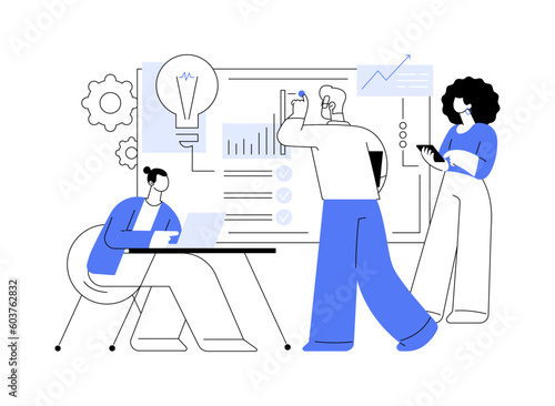 Brainstorming with creative team abstract concept vector illustration.