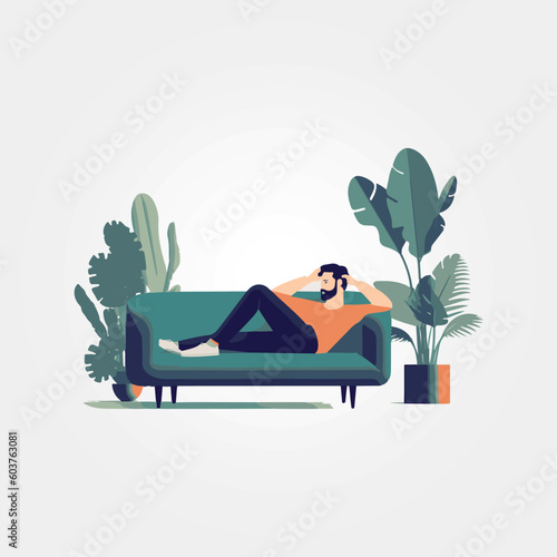 man resting lying on sofa, vector illustration