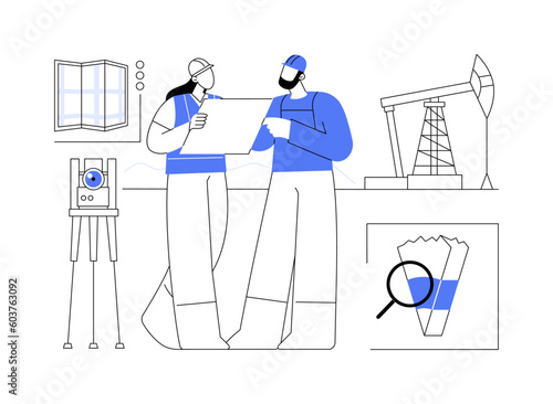 Petroleum geologists search abstract concept vector illustration.