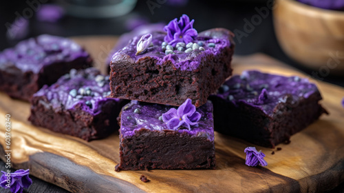 Fresh Ube Brownies on a Rustic Table