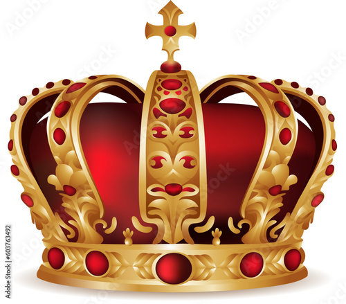 realistic gold royal crown with gemstones. Crown for king and queen 