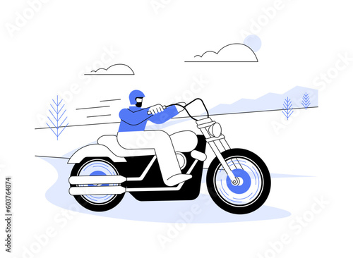 Driving highway on motorcycle abstract concept vector illustration.