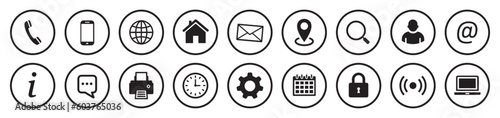 Set of contact icons. Contact Us – buttons. Web icons. Contact information, communication, business card. Vector illustration.